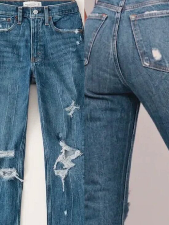 Abercrombie & Fitch Denim - ☀️ NEW ABERCROMBIE & FITCH Dark Wash Distressed High Rise Mom Jeans 28 Short